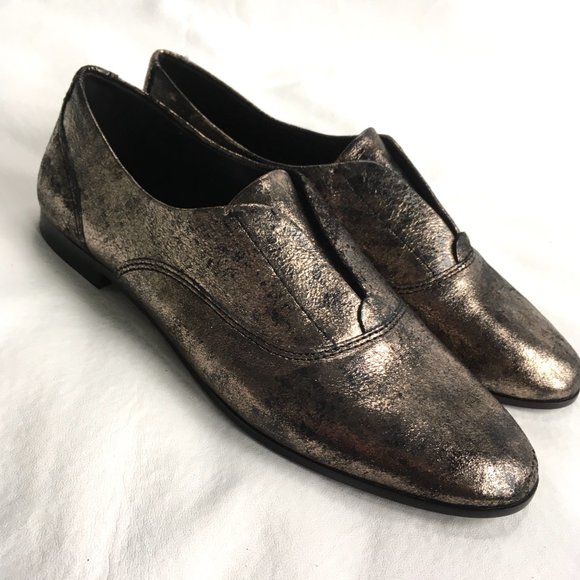 Frye Terri Slip on shoes flat gold black leather - Picture 3 of 12
